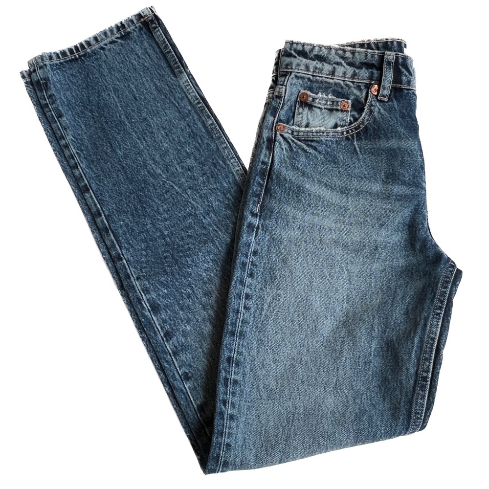 New ZARA Jeans Straight Mid Rise Full Length Size 2 Button Fly Med Wash NWT